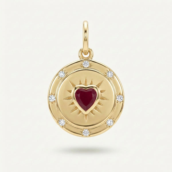 14k gold natural ruby star burst charm