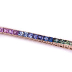 14K Gold Rainbow Sapphire Bracelet - Princess Cut