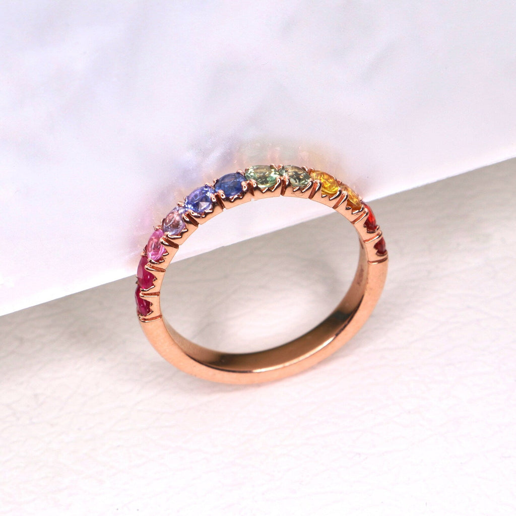 Rainbow Sapphire Half Eterntiy Ring - 14K Gold