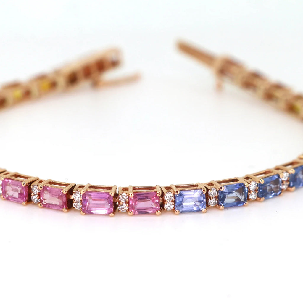 Rainbow Sapphire & Diamond Tennis Bracelet - 14K Gold