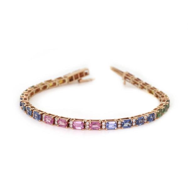 Rainbow Sapphire & Diamond Tennis Bracelet - 14K Gold