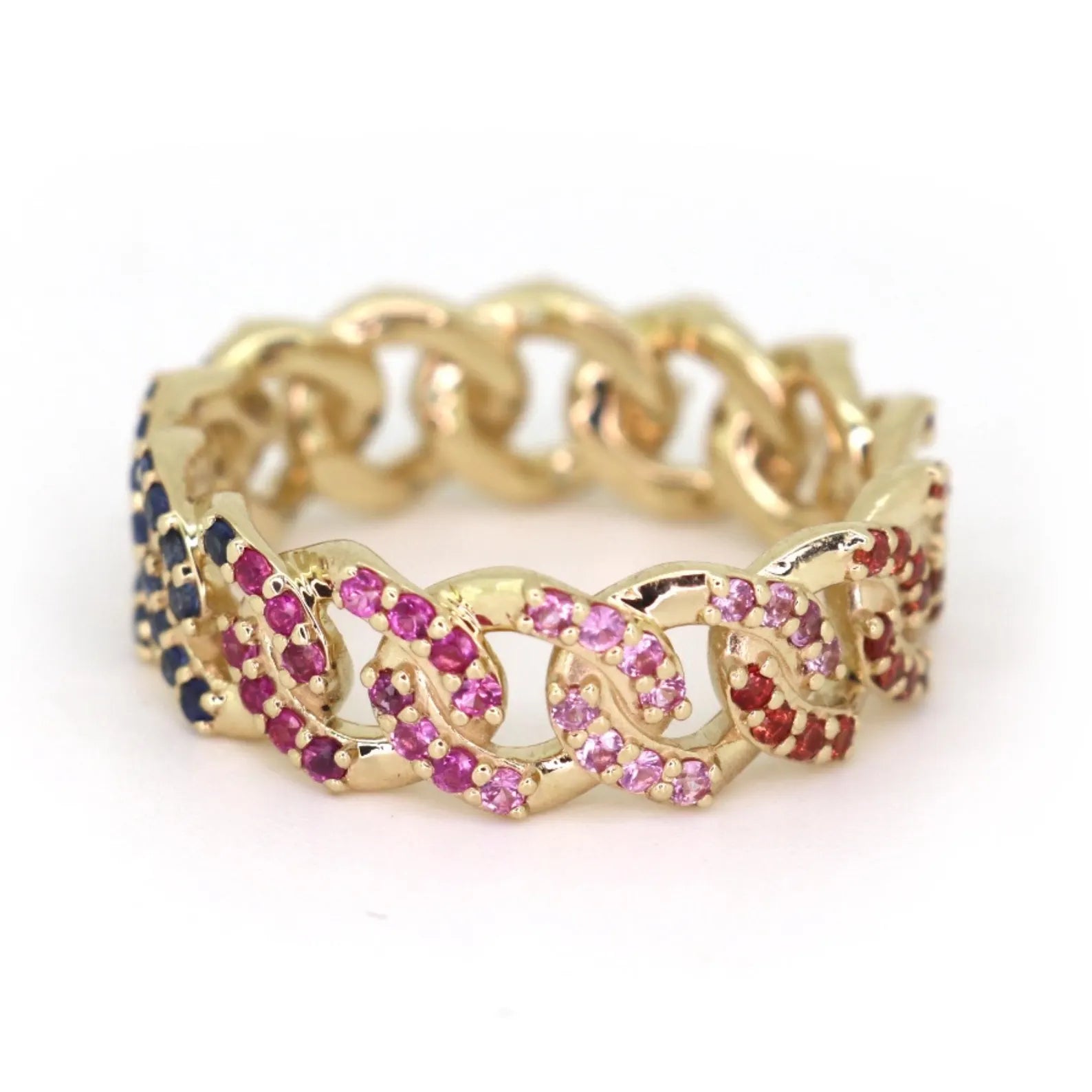 Rainbow Sapphire Cuban Ring - 14K Gold