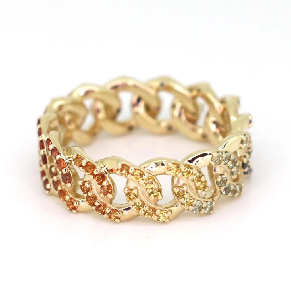 Rainbow Sapphire Cuban Ring - 14K Gold