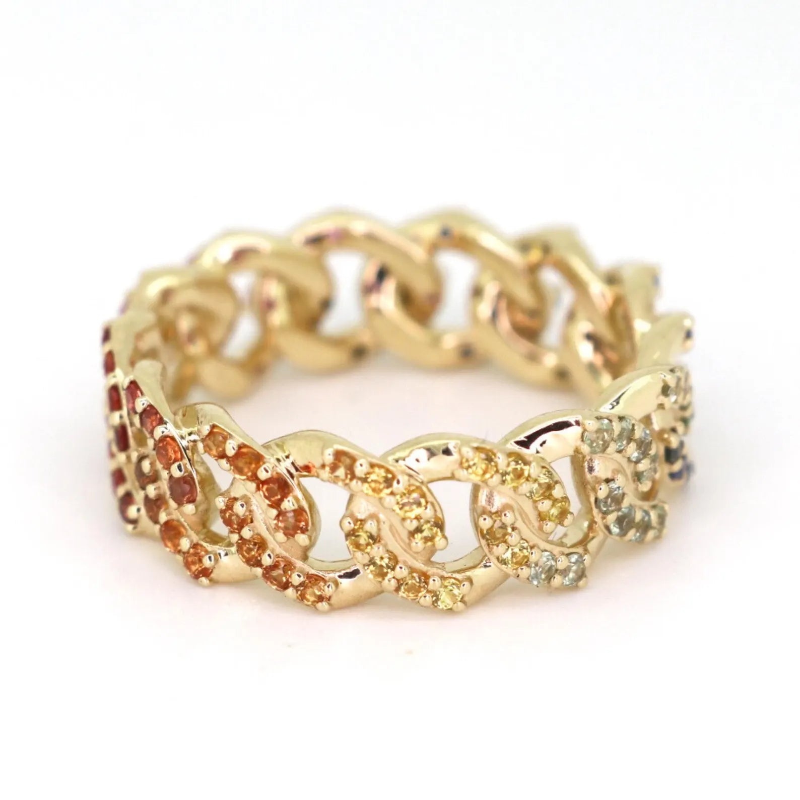 Rainbow Sapphire Cuban Ring - 14K Gold