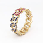 Cuban Sapphire Ring - Solid 14K gold - Rainbow Sapphire Cuban Ring