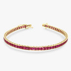 Ruby 14K Yellow Gold Bracelet - Princess Cut - Natural Square Ruby, Tennis Bracelet, Gemstone Jewelry