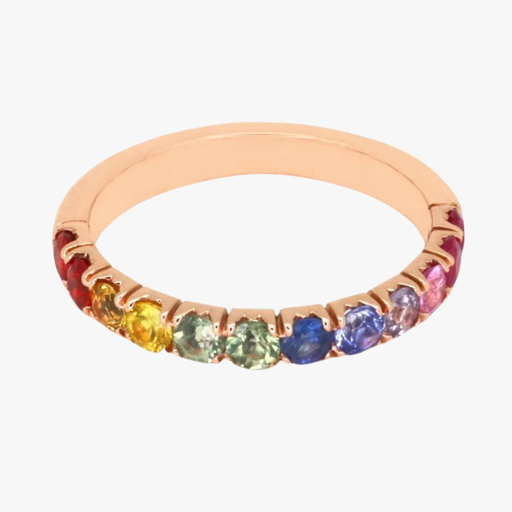Rainbow Sapphire Ring - 18K Solid Gold Eternity Band - Multicolor Gemstone Ring - Colorstone Jewelry