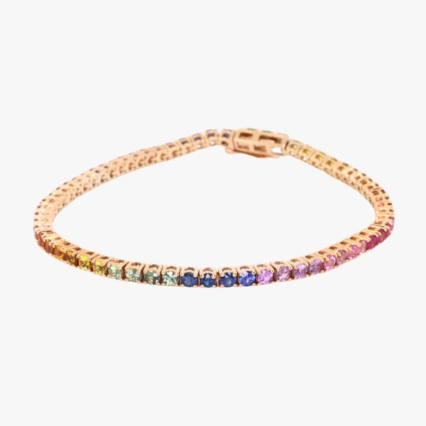 Rainbow Sapphire Gold Tennis Bracelet - Round Natural Sapphires, 10K 14K 18K, 2.3mm, Colorful Gemstones Bracelet - Anniversary Gift