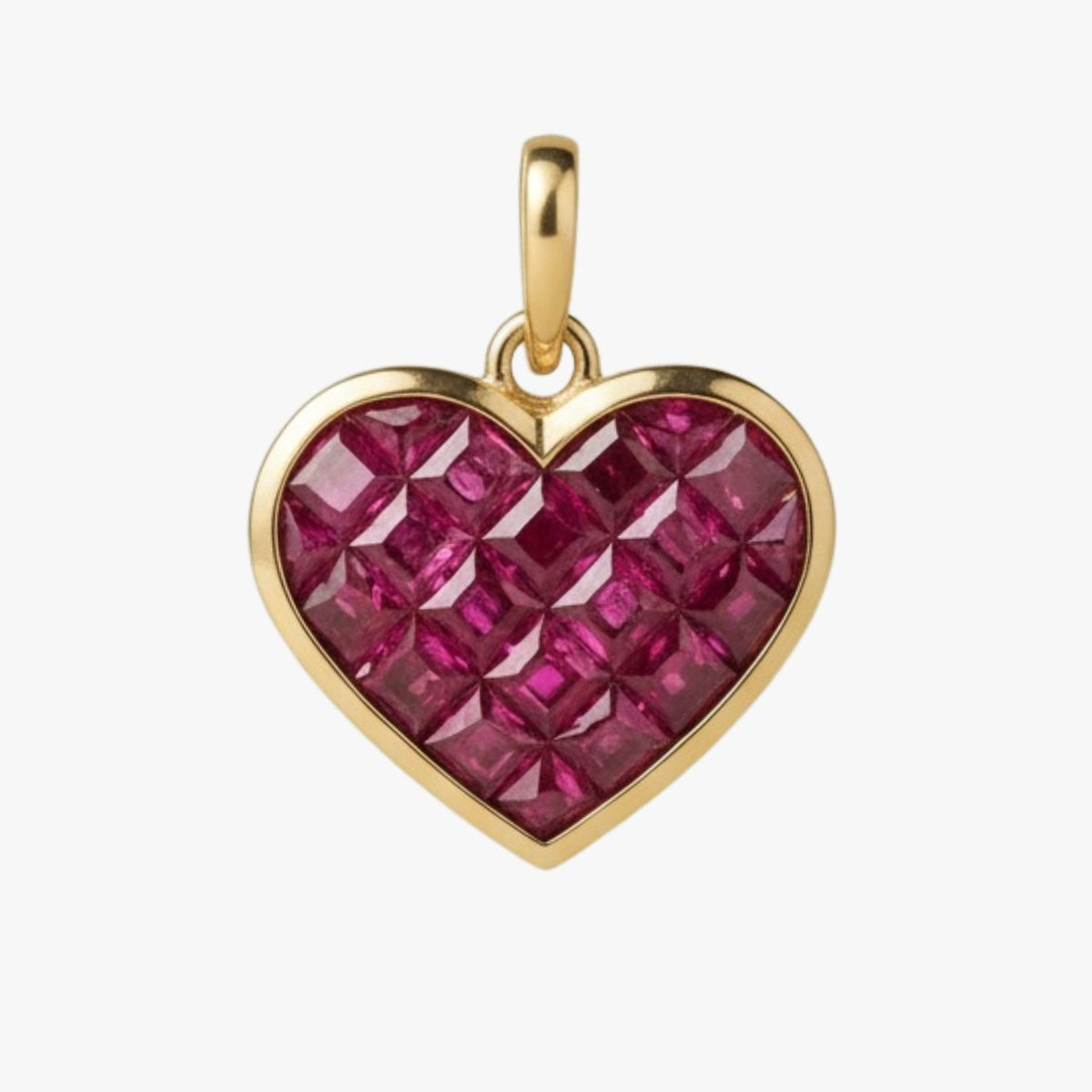 Lab Ruby - Invisible Set Heart 14k Gold - Pre Order / Availability