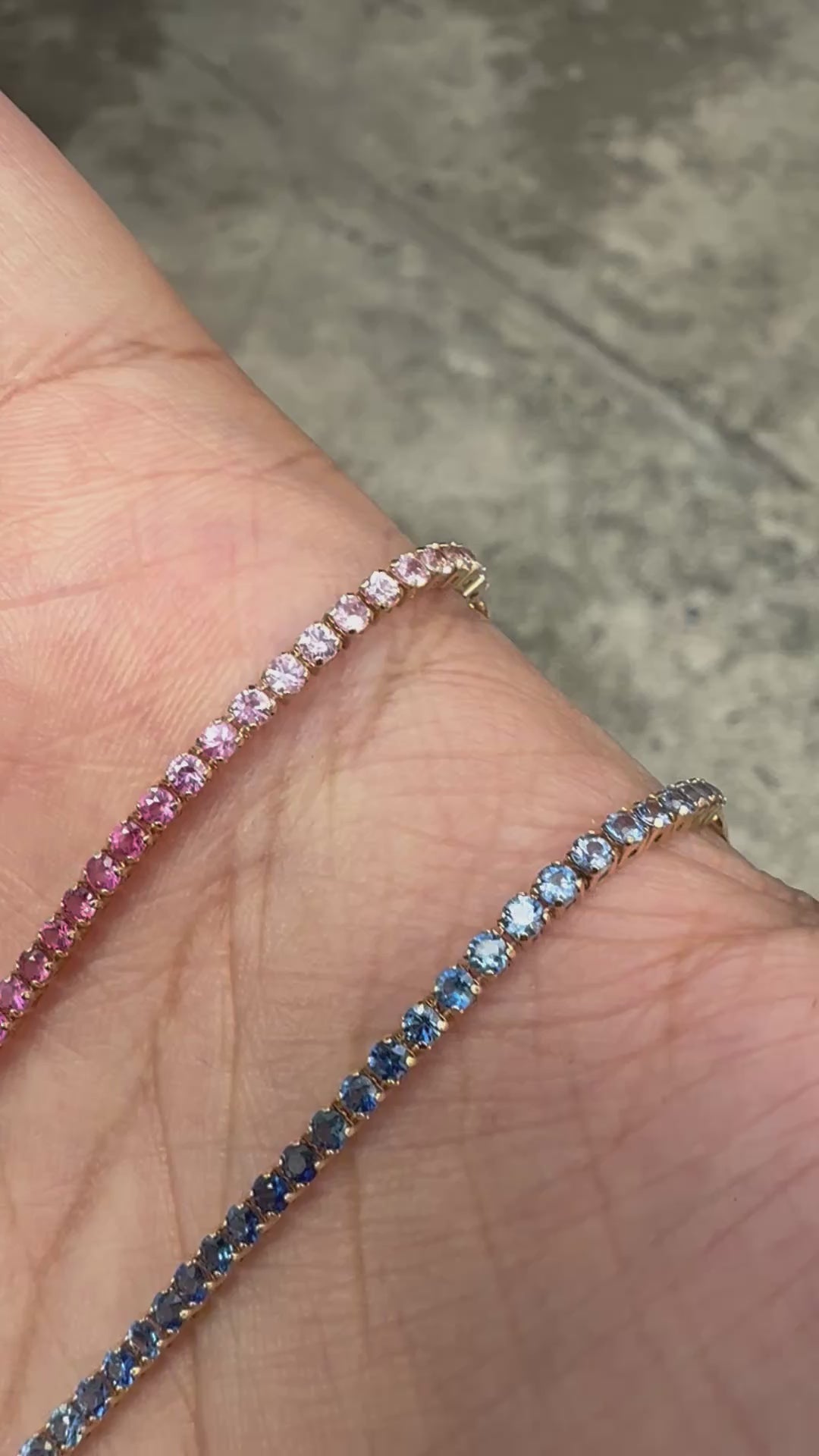 Paper Clip Half Tennis Bracelet - Natural Sapphire Gradients - 14k Gold
