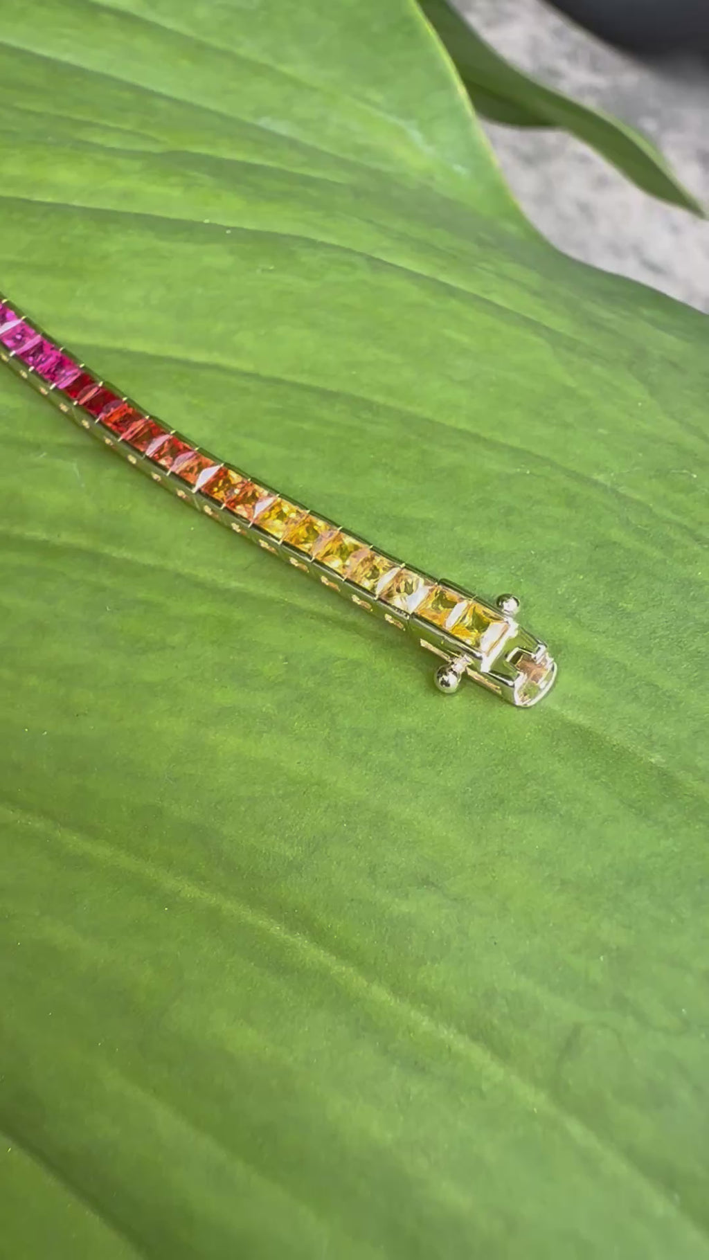 Rainbow Sapphire Princess Cut Bracelet - 14K Gold