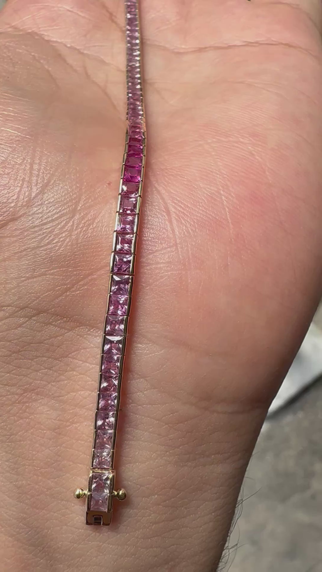 Pink Sapphire Ombre - Princess Cut Bracelet - 14K Gold