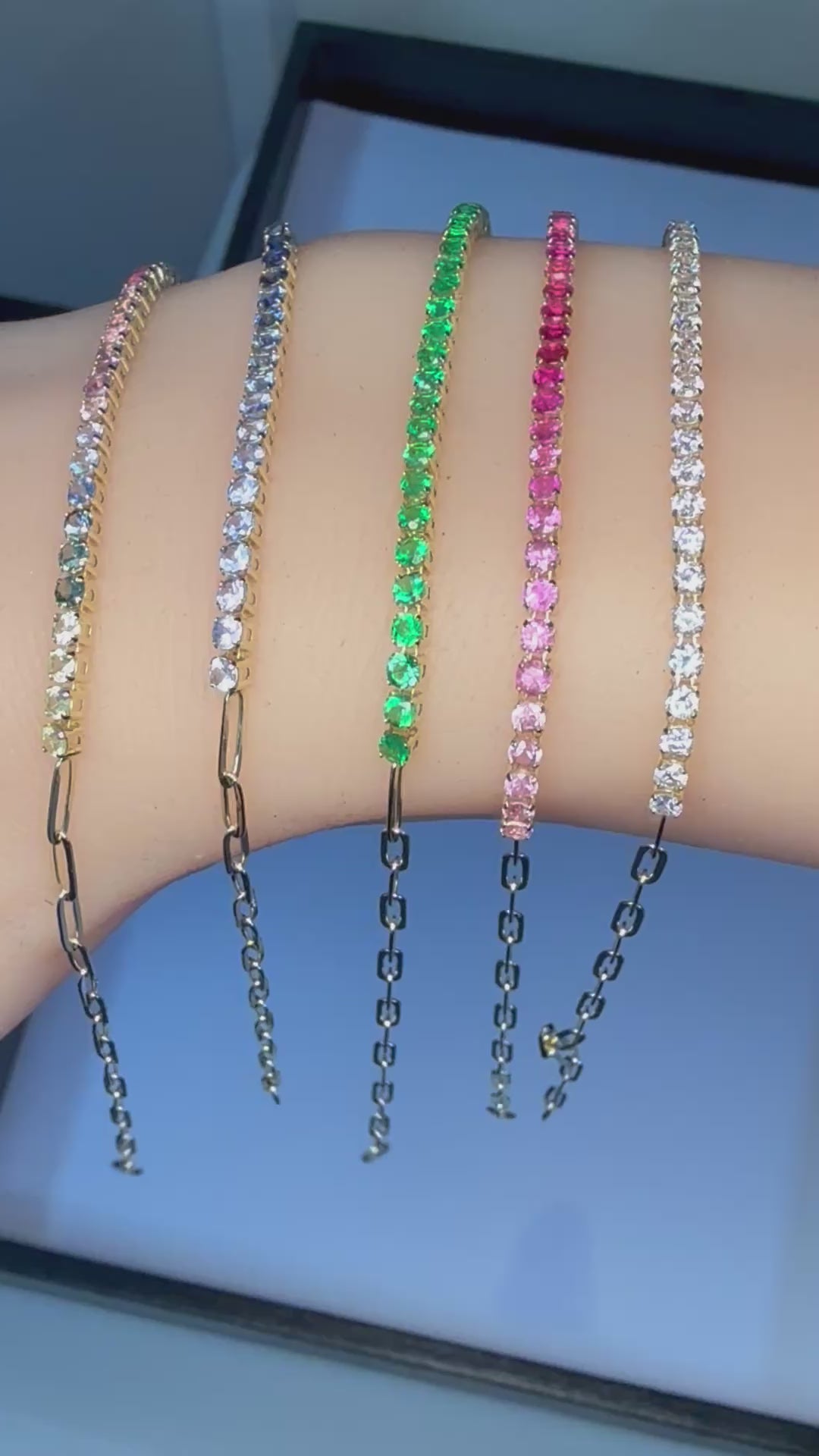 Paperclip Half Tennis Bracelet — Sapphire Gradients - 14K Gold