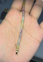 14K Gold Rainbow Pastel Sapphire Bracelet - Princess Cut