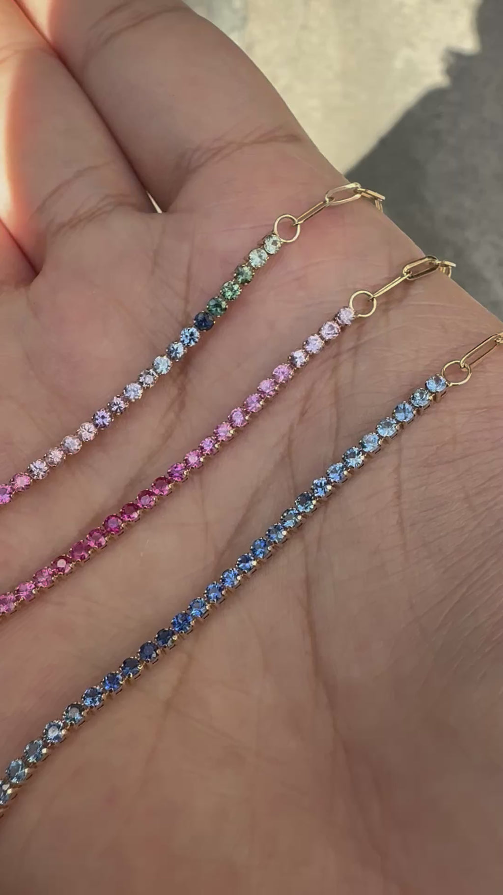 Paper Clip Half Tennis Bracelet - Natural Sapphire Gradients - 14k Gold
