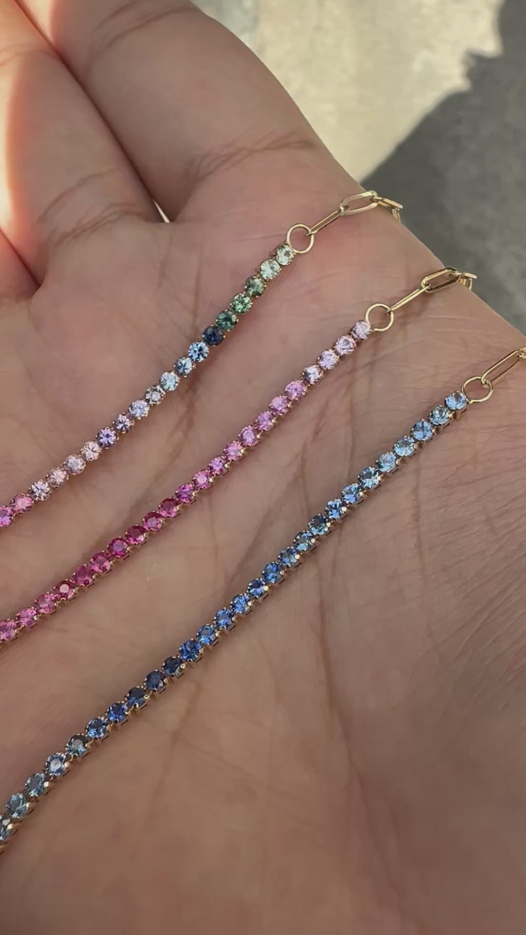 Paper Clip Half Tennis Bracelet - Natural Sapphire Gradients - 14k Gold