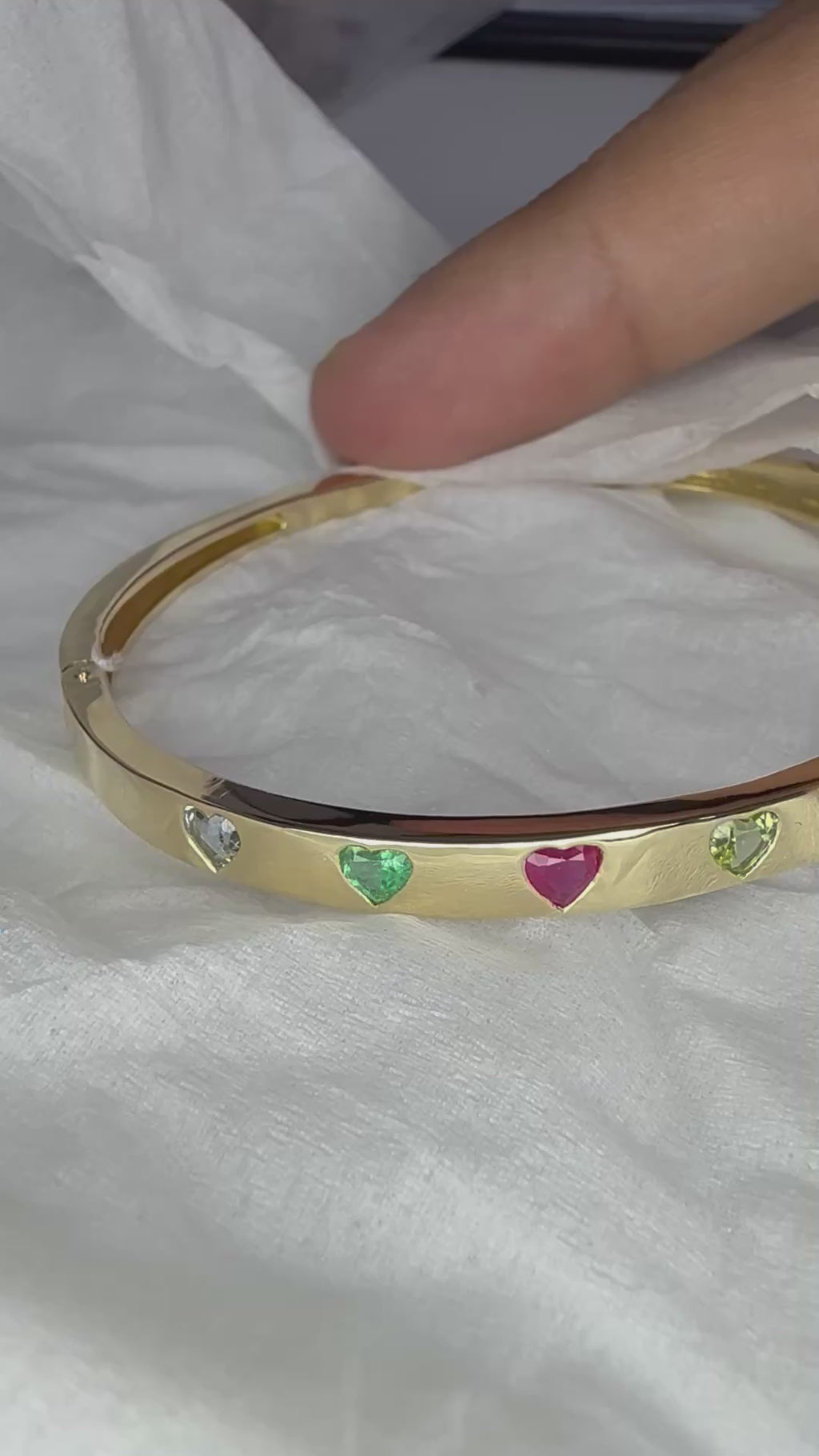 Natural Hearts Gemstone Bangle - 9k Yellow Gold