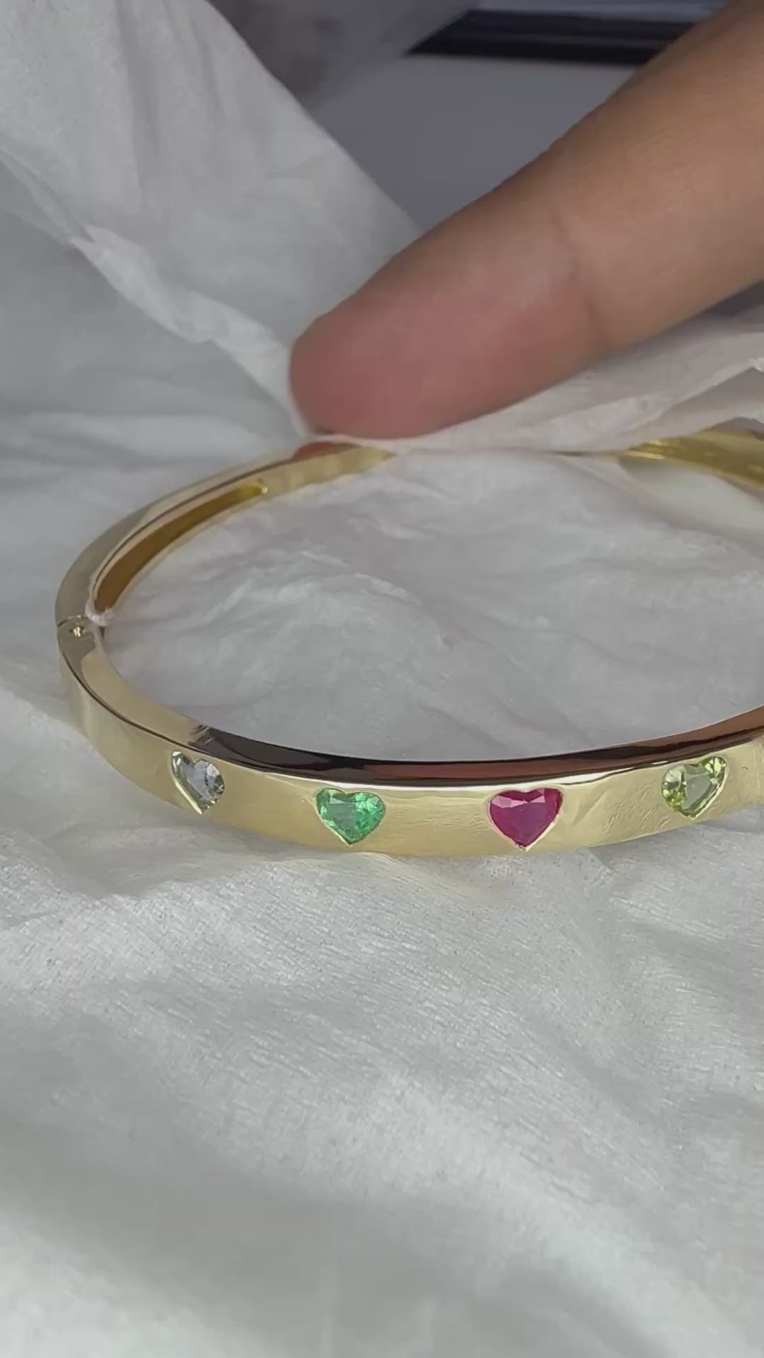 Natural Hearts Gemstone Bangle - 9k Yellow Gold