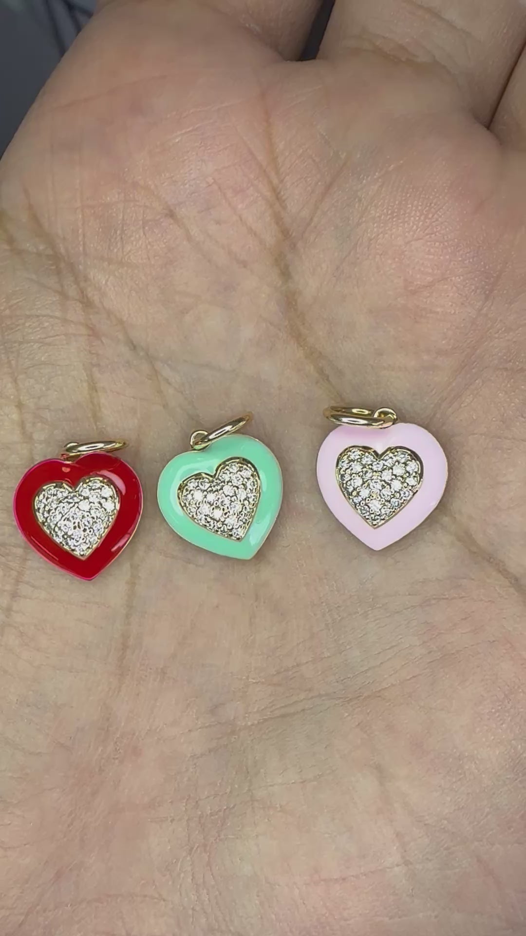 Heart Charm with Diamonds and Enamel