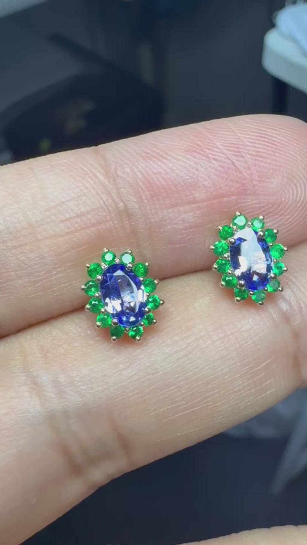 Natural Tanzanite and Emerald Earrings - 14K