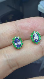 Natural Tanzanite and Emerald Earrings - 14K