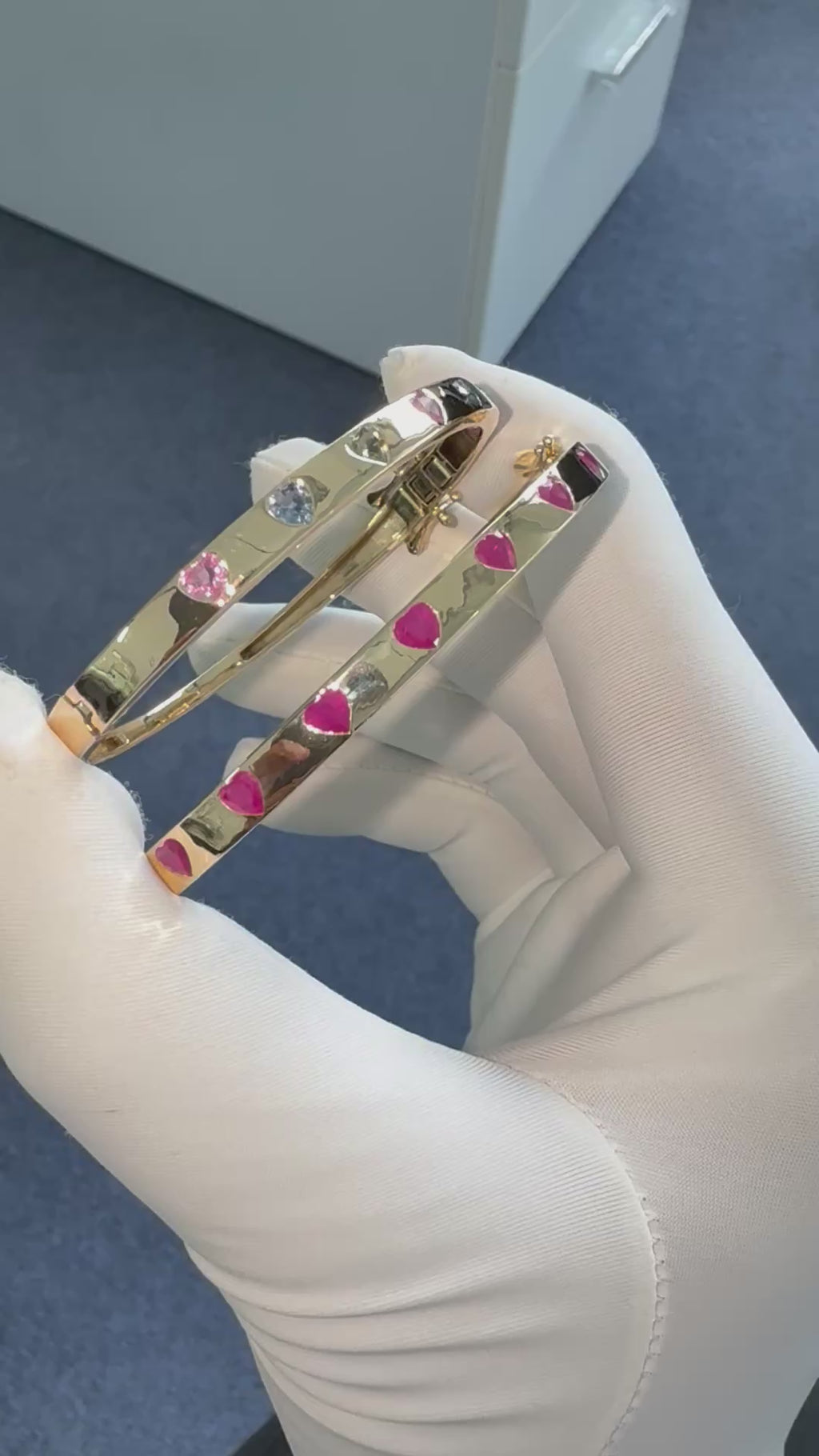 Natural Hearts Gemstone Bangle - 9k Yellow Gold