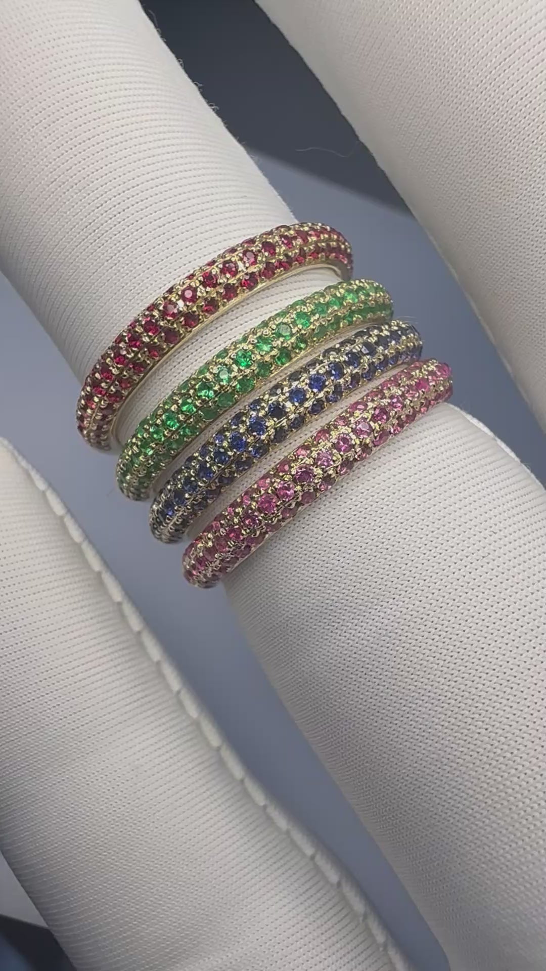Ruby/Sapphire Micro Pave Half Eternity Ring