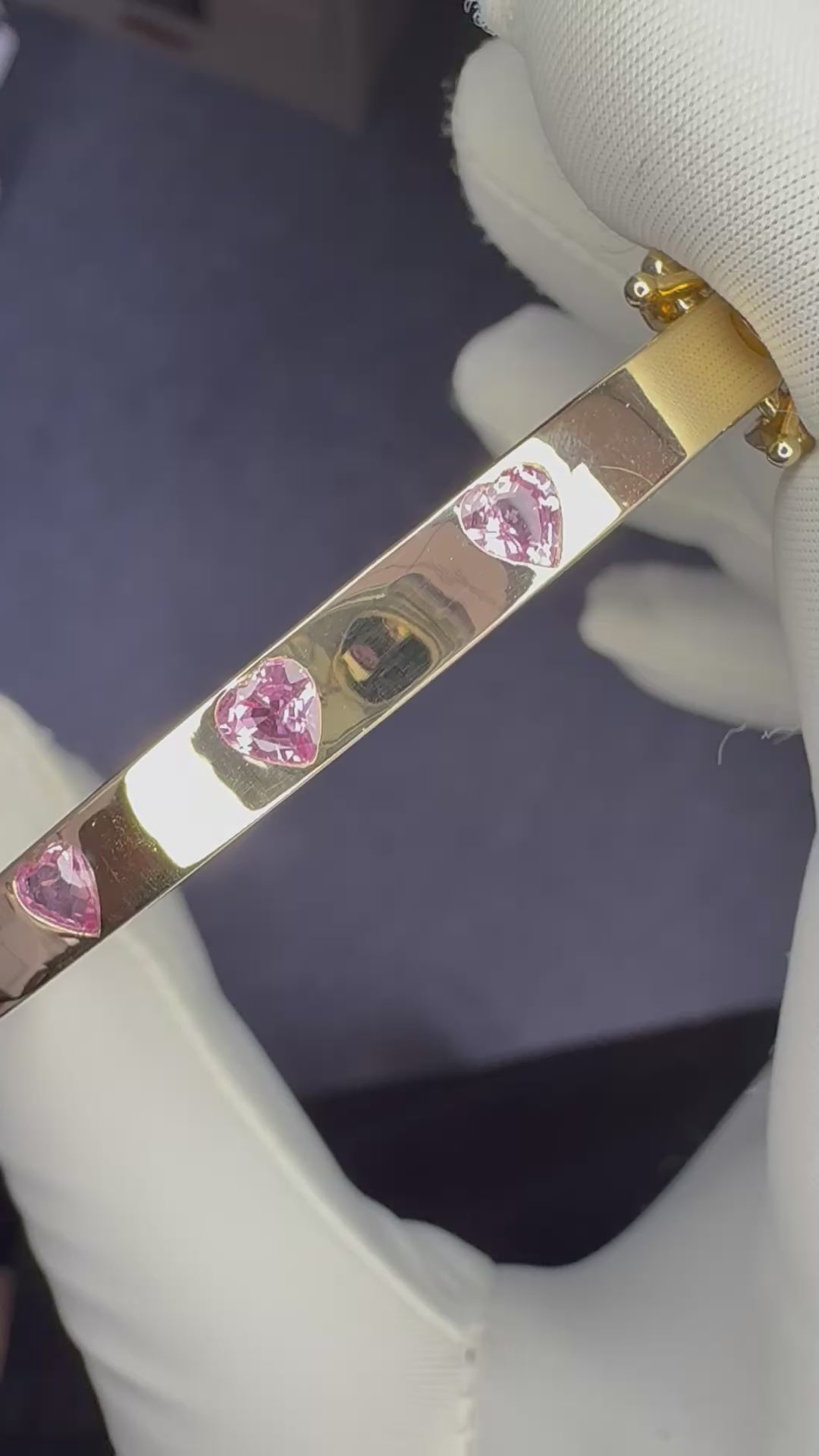 Natural Hearts Gemstone Bangle - 9k Yellow Gold