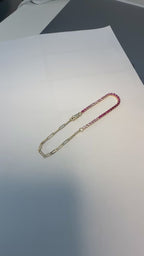 Paper Clip Tennis Bracelet - Pink Sapphire Gradients - 14k Gold