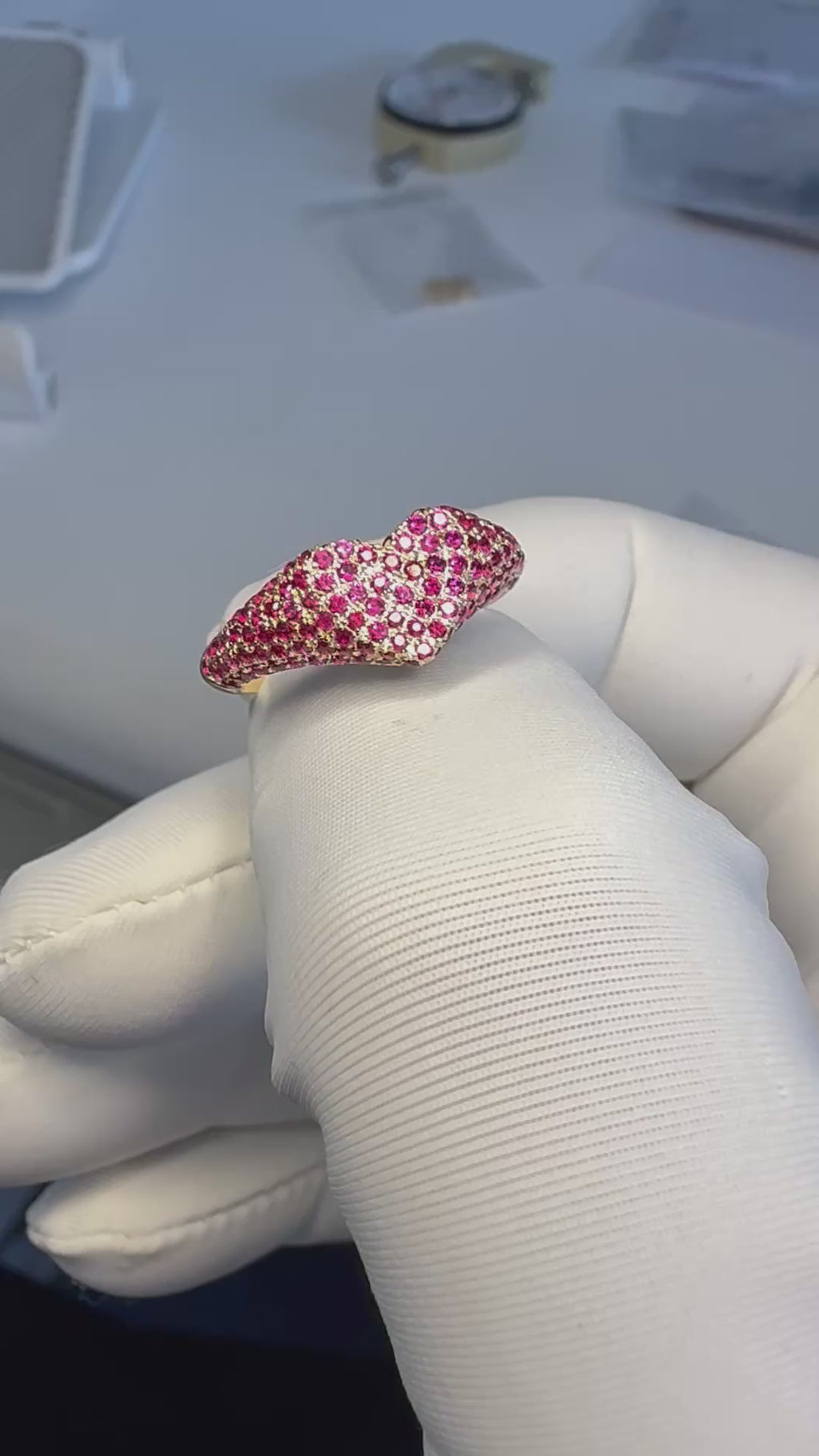 14k Gold Heart Ring handset with over 200 Natural Rubies