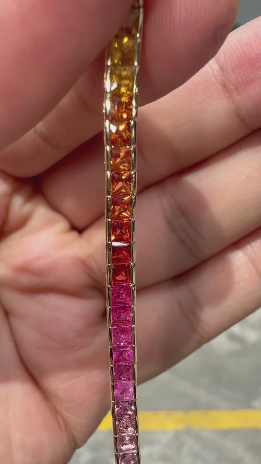 Rainbow Sapphire Princess Cut Bracelet - 14K Gold