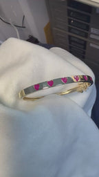 Natural Hearts Gemstone Bangle - 9k Yellow Gold