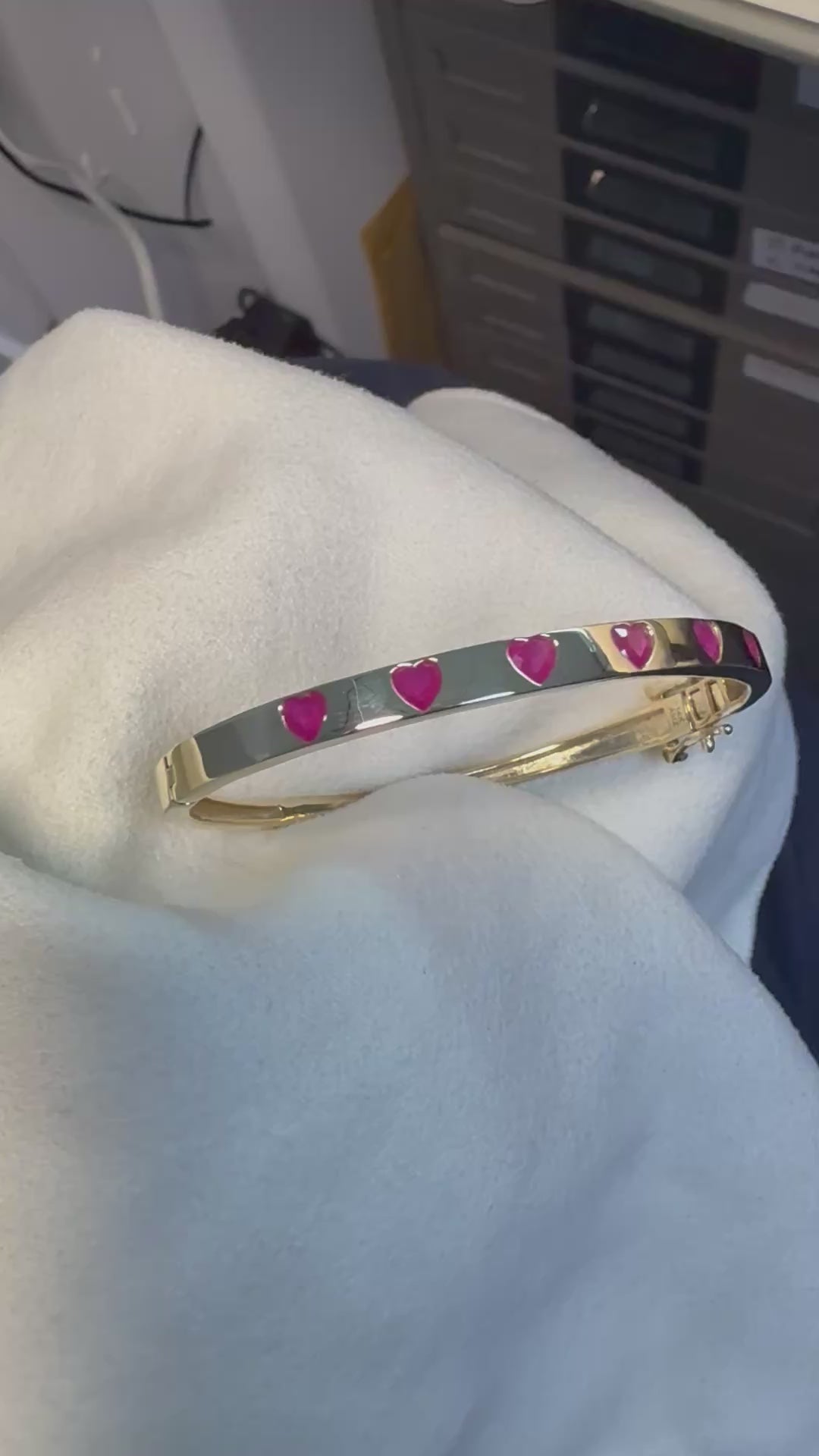 Natural Hearts Gemstone Bangle - 9k Yellow Gold