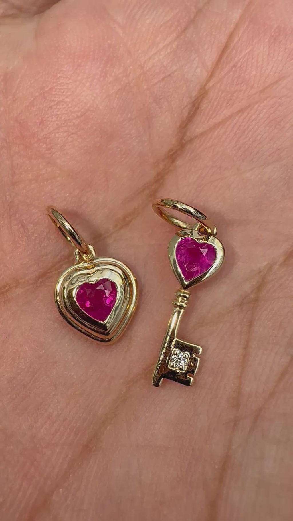 Natural Ruby Heart Charms - 14K Gold