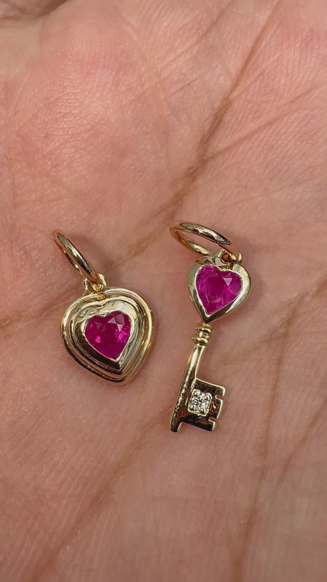 Natural Ruby Heart Charms - 14K Gold