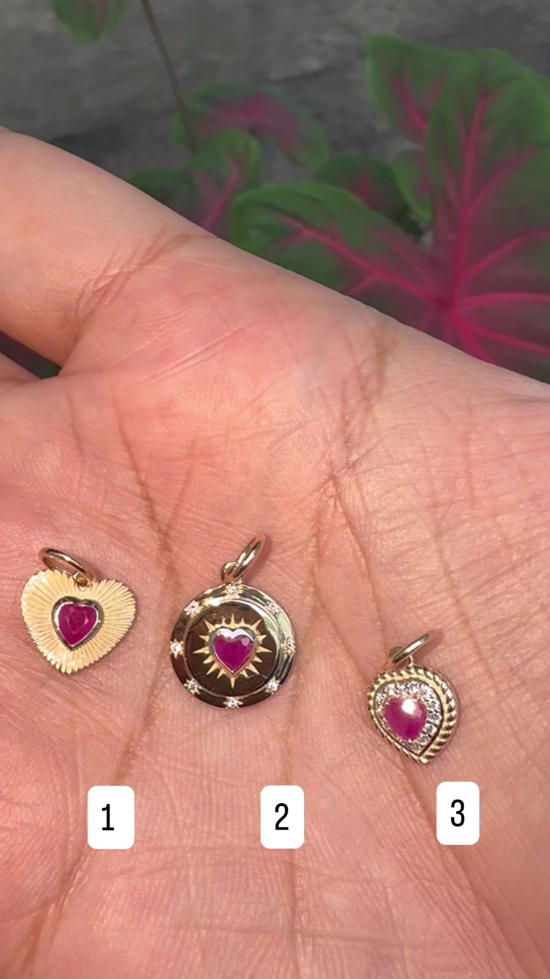 Natural Ruby Hearts 14k Gold Charms