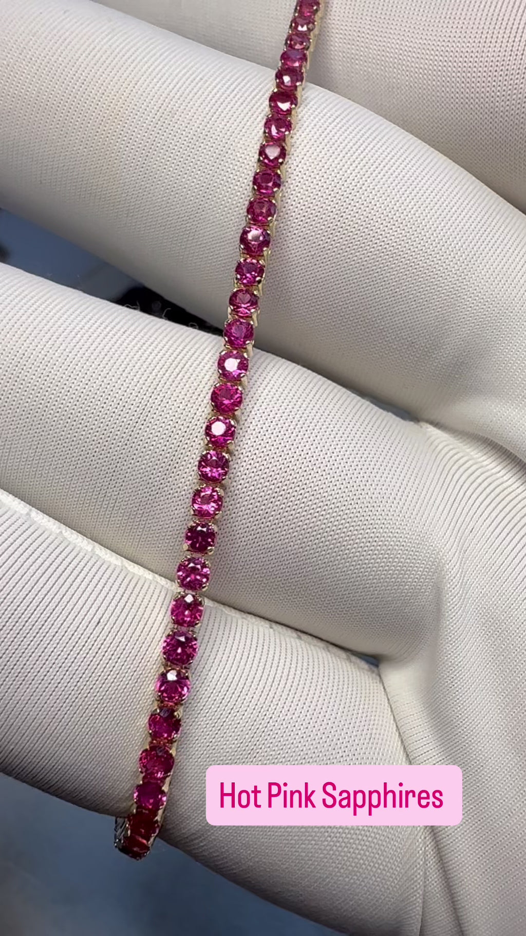 Best Seller! Natural Gradient/Hot Pink Sapphires Pink/Blue set in 14k Gold Tennis Bracelet