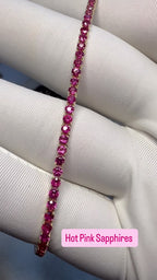 Best Seller! Natural Gradient/Hot Pink Sapphires Pink/Blue set in 14k Gold Tennis Bracelet