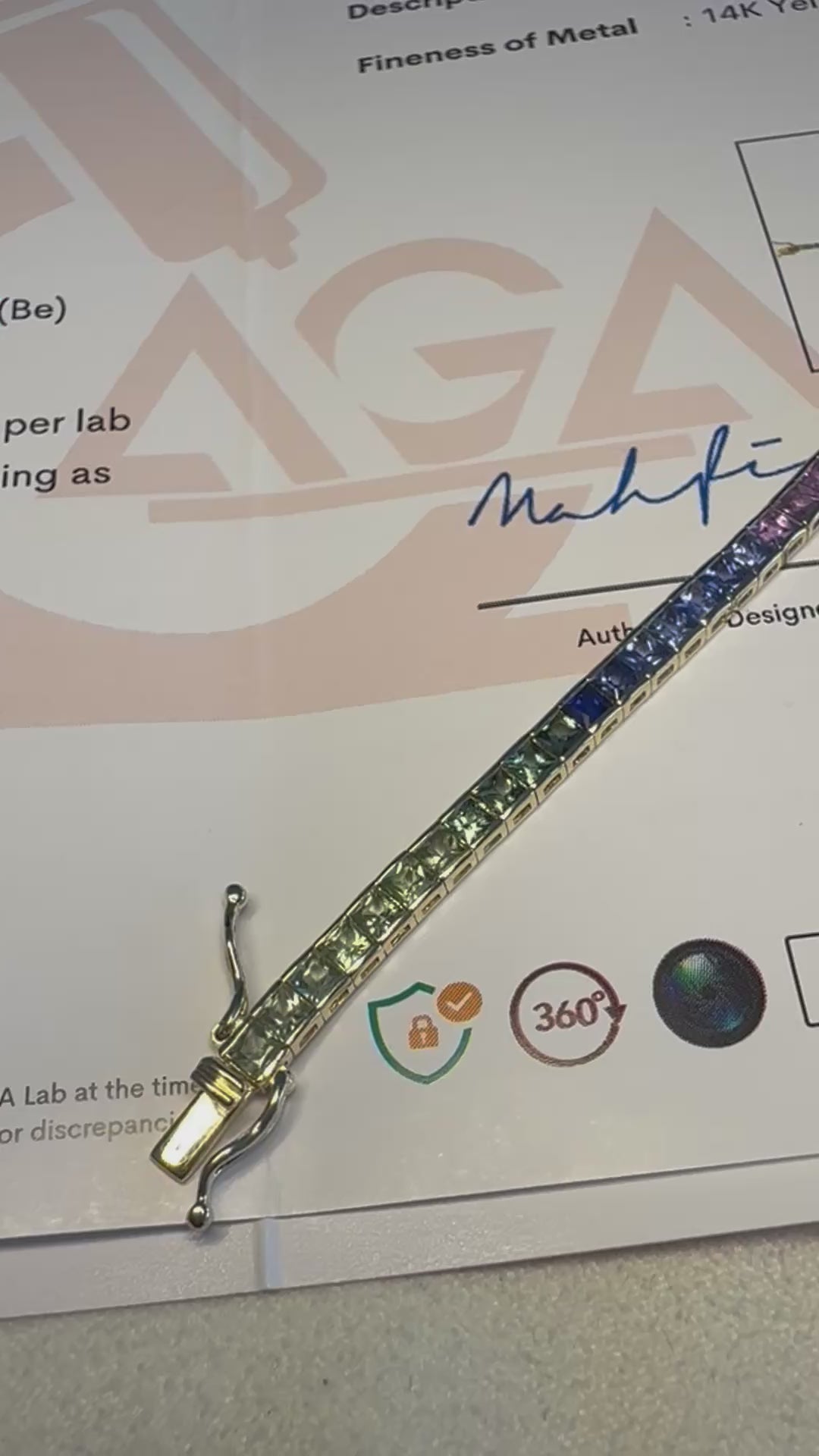 14K Gold Rainbow Sapphire Bracelet - Princess Cut