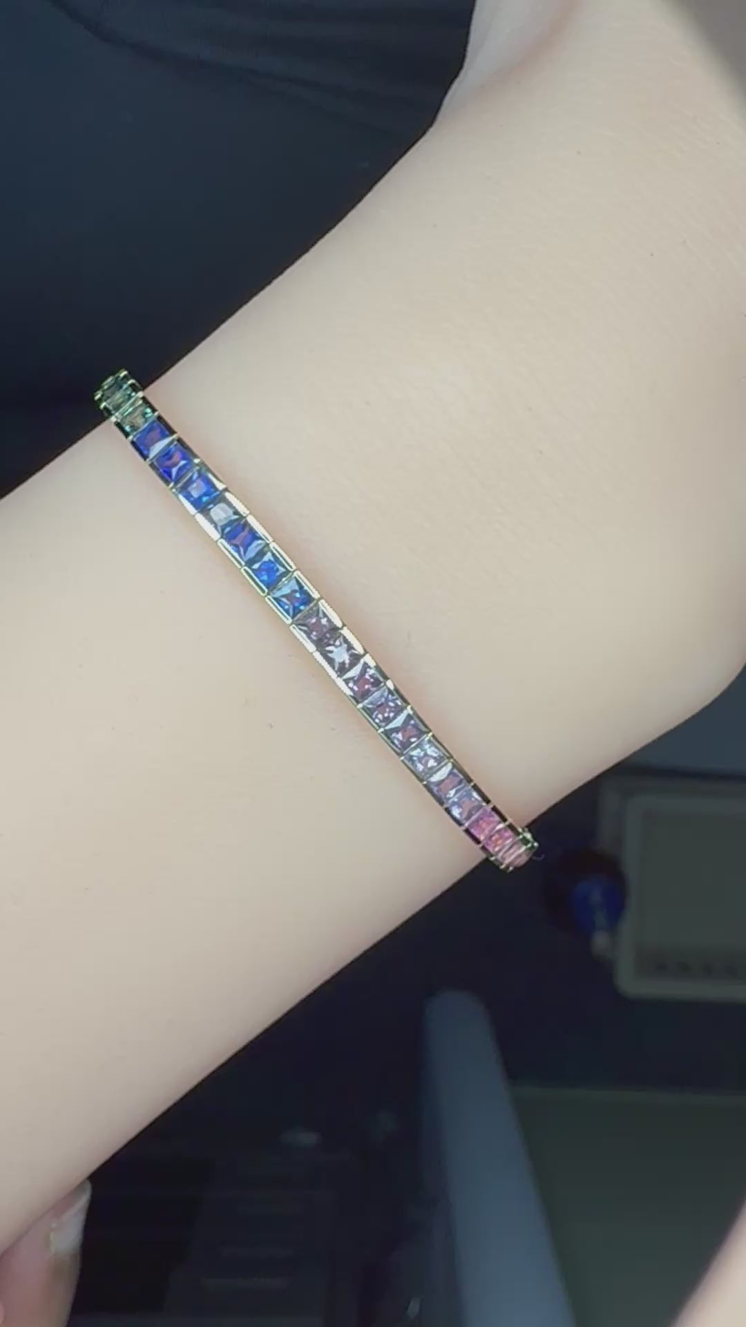 14K Gold Rainbow Sapphire Bracelet - Princess Cut