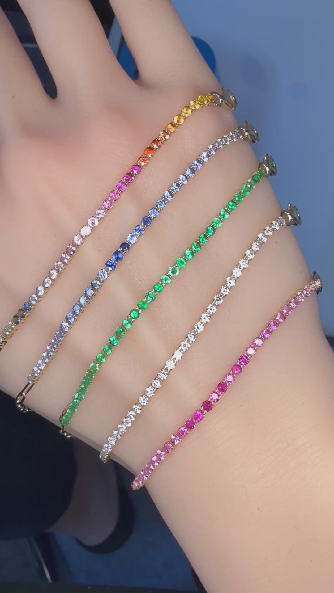 Paperclip Half Tennis Bracelet — Sapphire Gradients - 14K Gold