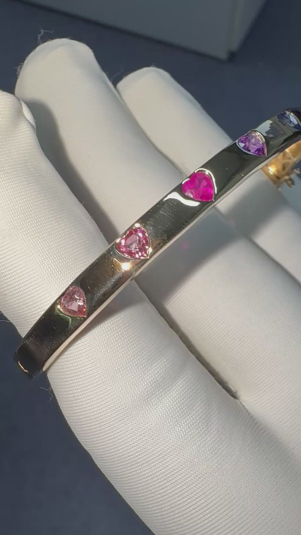 Natural Hearts Gemstone Bangle - 9k Yellow Gold