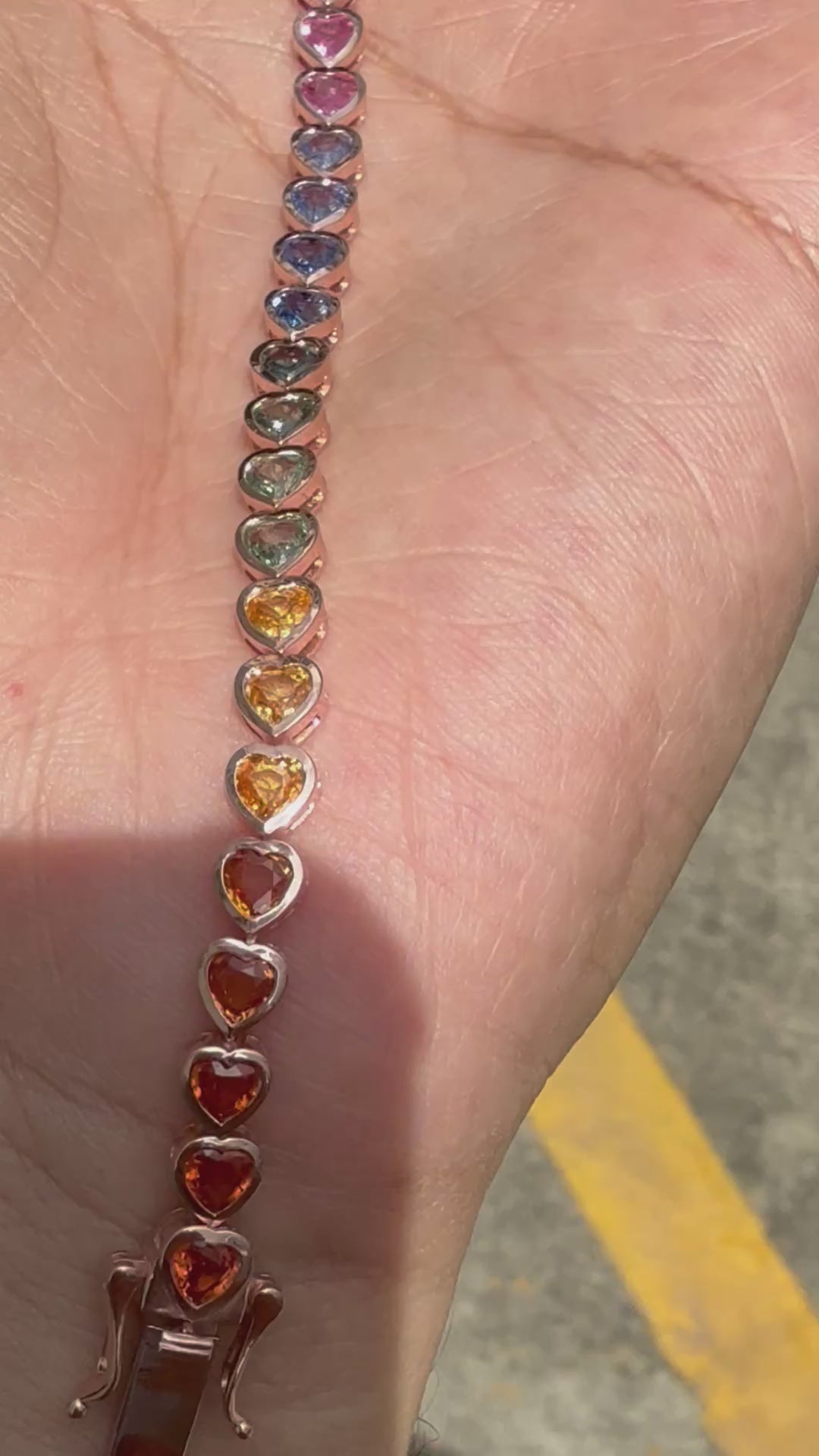 Bazel Set Hearts - Rainbow Sapphires - 14k gold bracelet