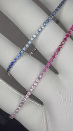 Best Seller! Natural Gradient Sapphires Pink/Blue set in 14k Gold Tennis Bracelet