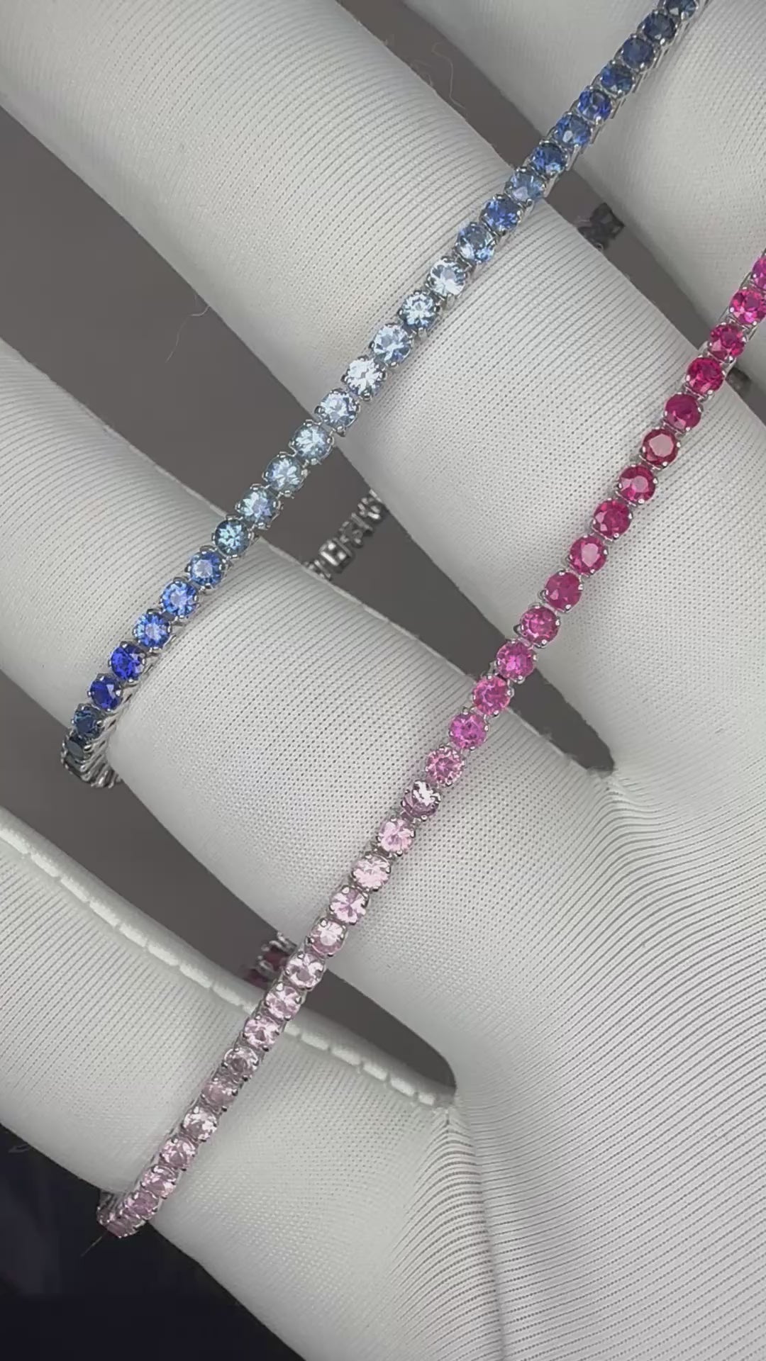Best Seller! Natural Gradient Sapphires Pink/Blue set in 14k Gold Tennis Bracelet