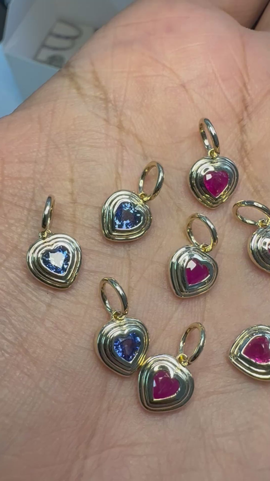 Natural Ruby/Sapphire Heart Charms - 14K Gold